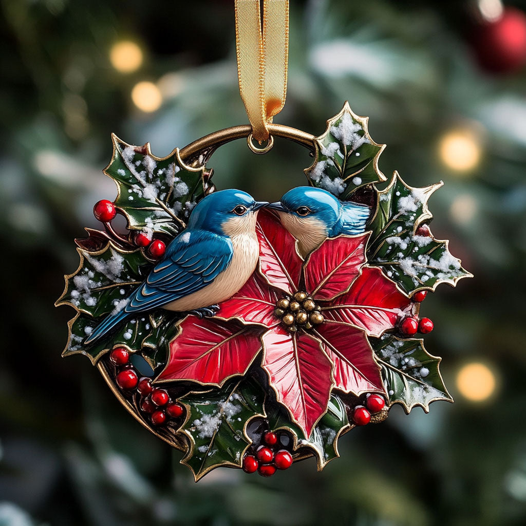 Poinsettia Bluebird WN2710048CL Christmas Ornament