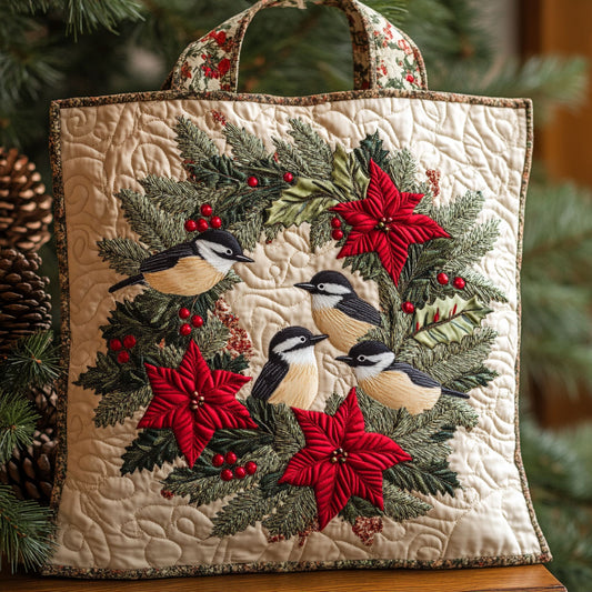 Poinsettia Chickadee WN2210045CL Quilted Tote Bag
