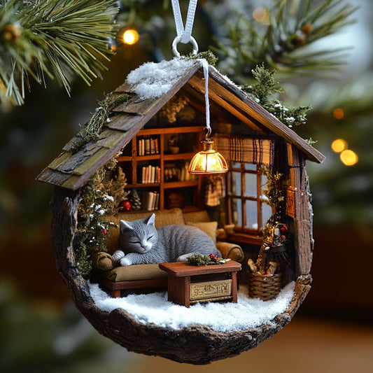 Cat Christmas Cabin WN2611009CL Christmas Ornament