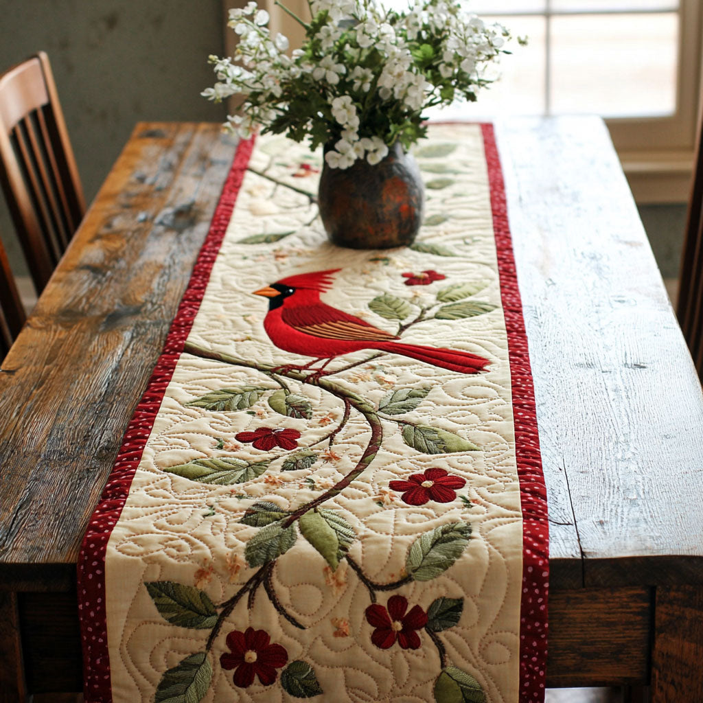 Red Cardinal Bird WJ2105030CL Quilted Table Runner