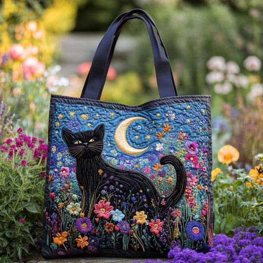 Moonlit Black Cat CW2309017CL Quilted Tote Bag