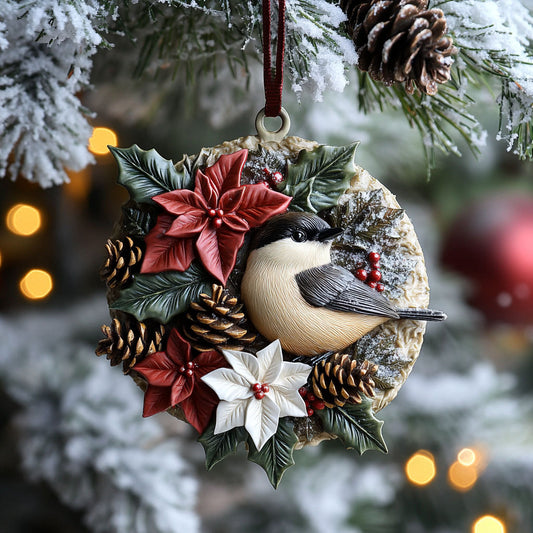 Holiday Wreath Chickadee WN2210029CL Christmas Ornament