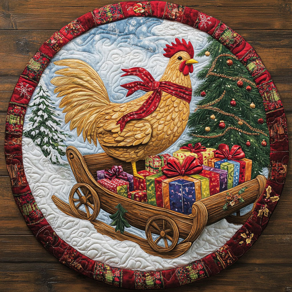 Holiday Rooster Sleigh LT1410031CL Quilted Round Mat