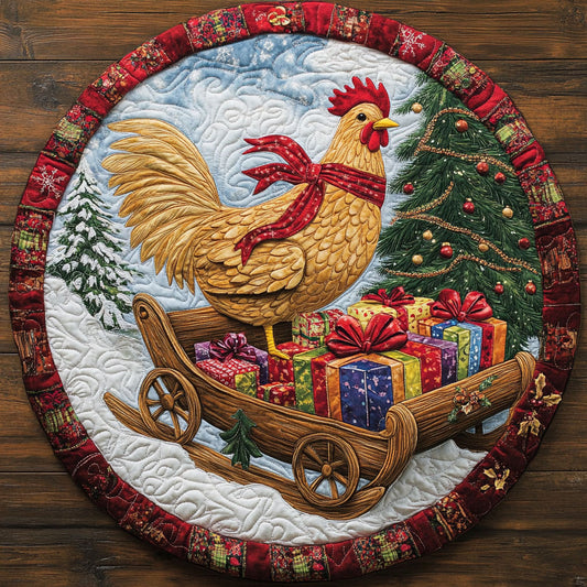 Holiday Rooster Sleigh LT1410031CL Quilted Round Mat