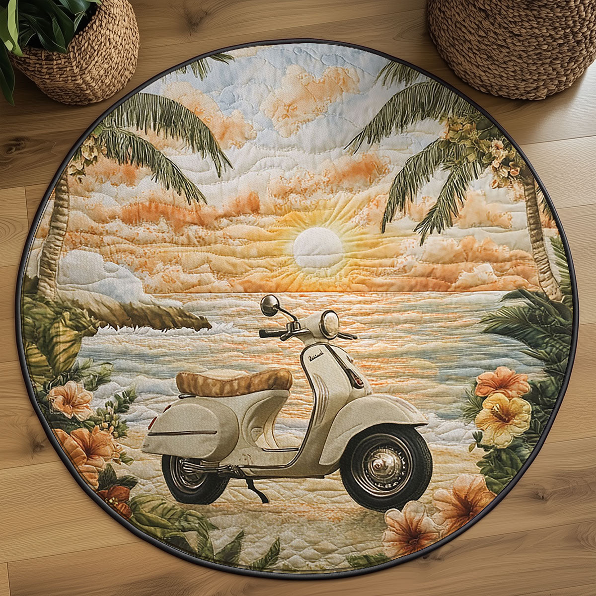 Vintage Coastal Scooter WJ0307046CL Quilted Round Mat