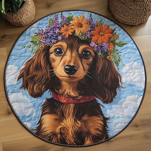 Floral Sausage Pup WJ1306040CL Quilted Round Mat