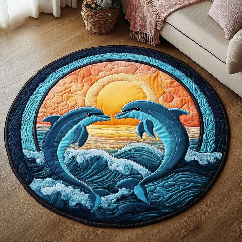 Dolphin Love at Sunset KL1612027CL Quilted Round Mat