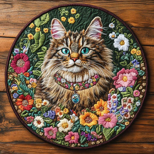 Floral Cat WN1005091CL Quilted Round Mat