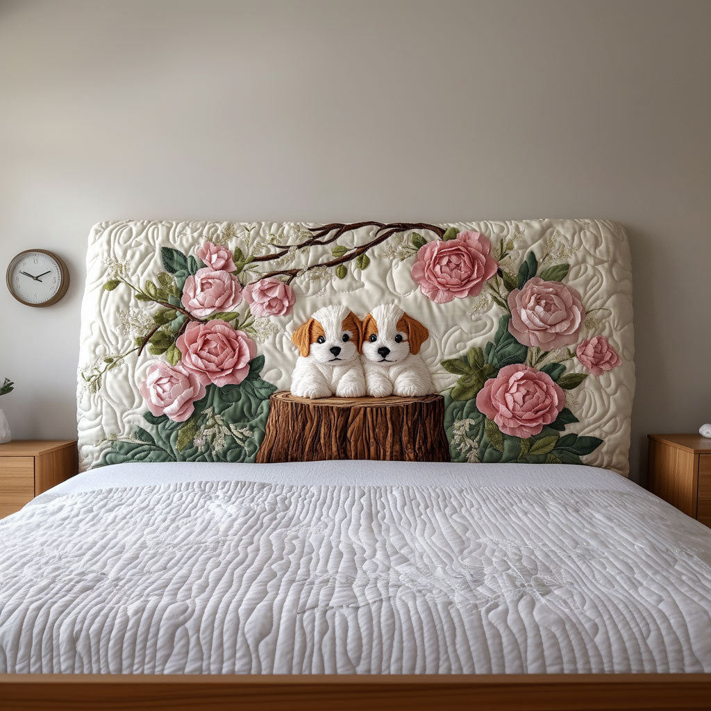 Dogs In Rose Garden QA0701006CL Quilted Headboard Slipcover