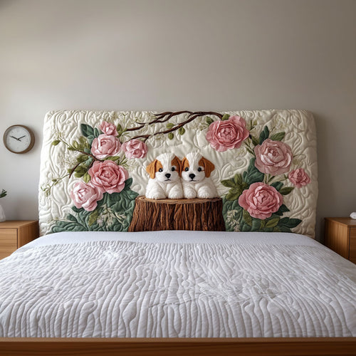 Dogs In Rose Garden QA0701006CL Quilted Headboard Slipcover