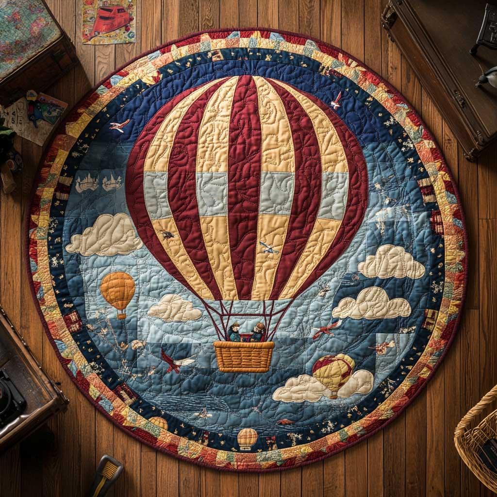Vintage Hot Air Balloon WN0304062CL Quilted Round Mat