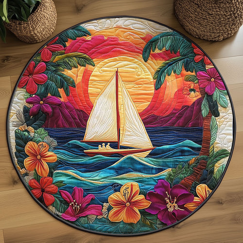 Tropical Sunset Sailboat WJ0207035CL Quilted Round Mat