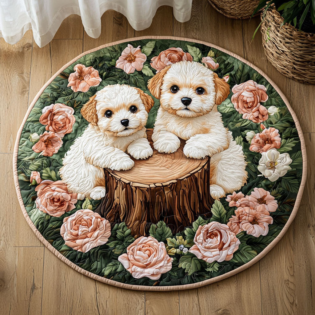 Dogs In Rose Garden QA0801018CL Quilted Round Mat