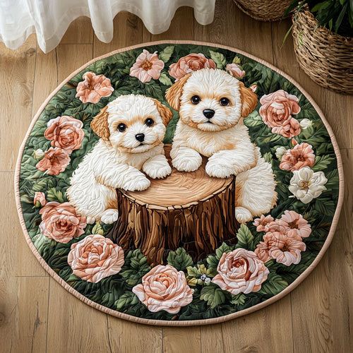 Dogs In Rose Garden QA0801018CL Quilted Round Mat