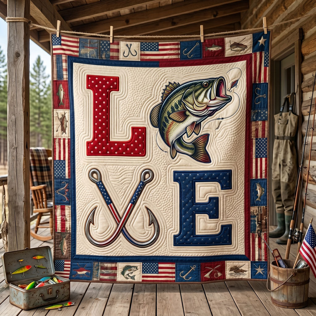 Love Fishing Patriotic WN1205013CL Quilt