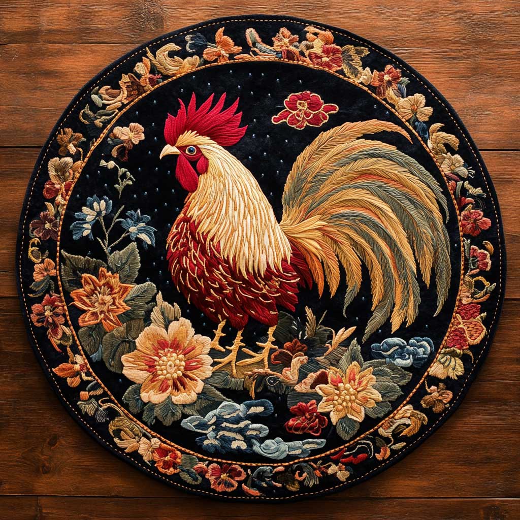Oriental Rooster WN1405033CL Quilted Round Mat
