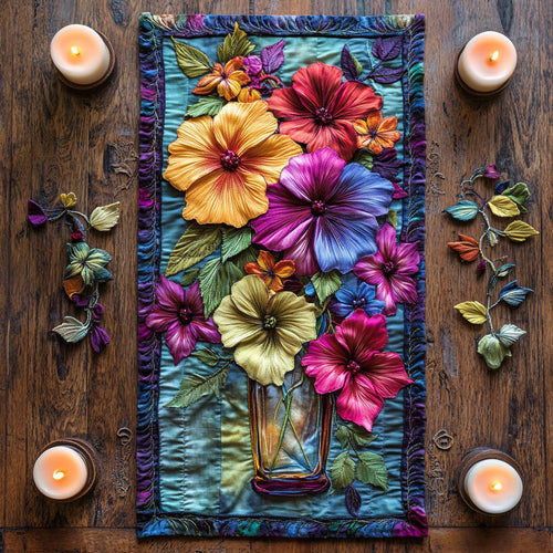 Hibiscus Sunset Vase WN1906039CL Quilted Table Runner