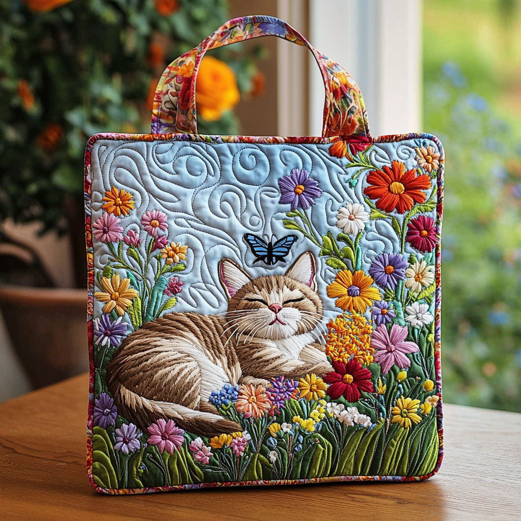 Sleeping Cat In Garden QA1012013CL Quilted Tote Bag