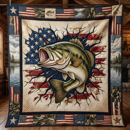 American Flag Bass Fishing Patriotic WN1205002CL Quilt