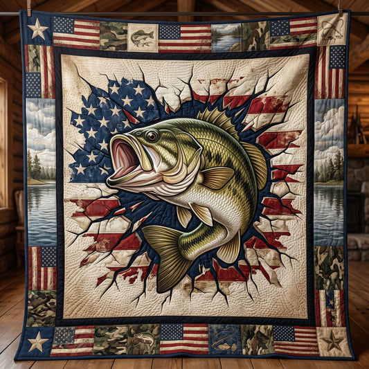 American Flag Bass Fishing Patriotic WN1205002CL Quilt