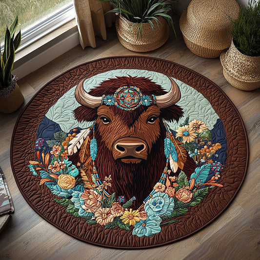 Bison And Flower QA2511026CL Quilted Round Mat