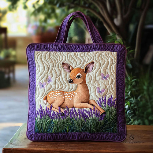 Deer In Lavender Garden QA0312013CL Quilted Tote Bag