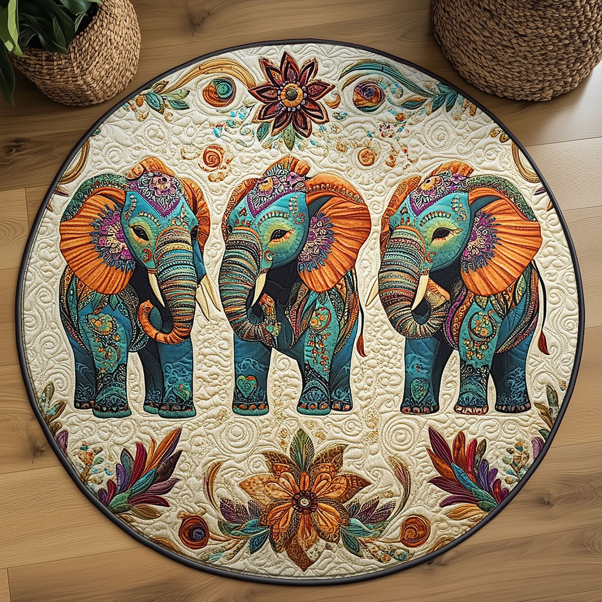 Ornate Elephant WJ0507040CL Quilted Round Mat