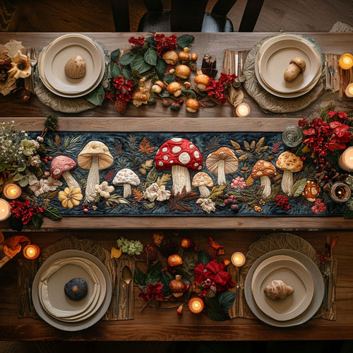Woodland Mushroom WN0307140CL Quilted Table Runner