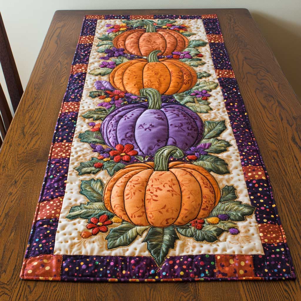 Autumn Pumpkin WN2804002CL Quilted Table Runner