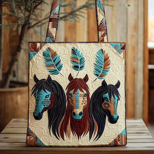 Native American Horses QA0912026CL Quilted Tote Bag