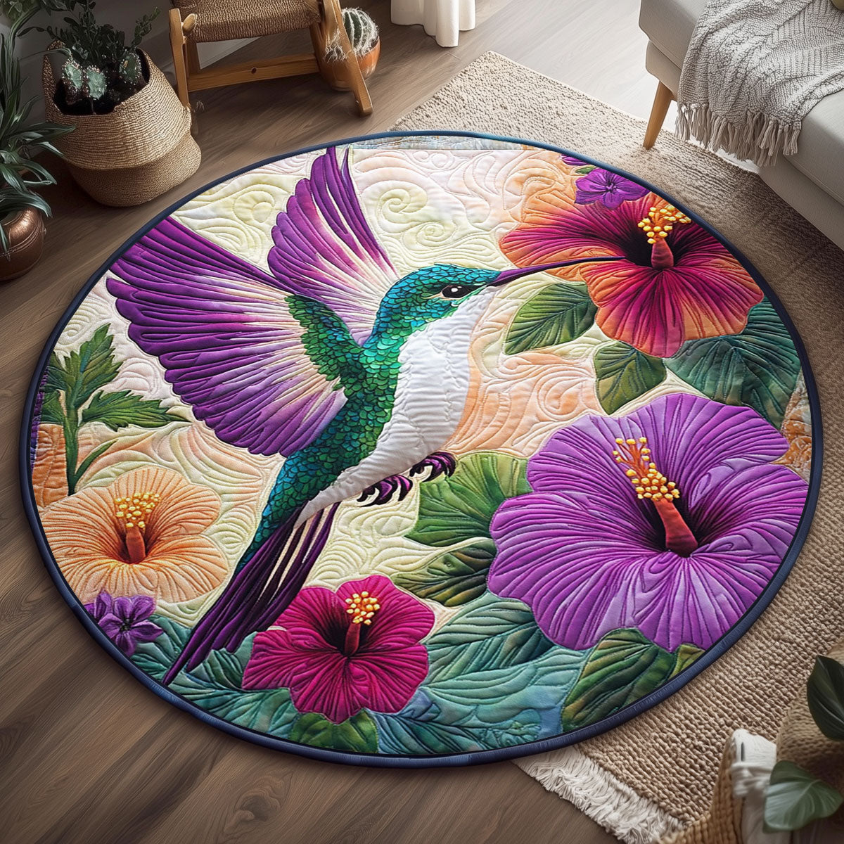 Beautiful Hummingbird WJ0904037CL Quilted Round Mat