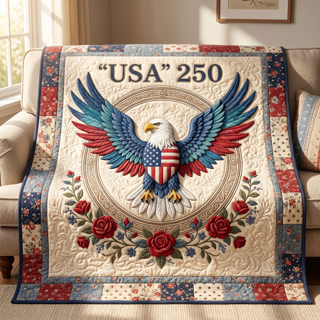 USA 250 Patriotic Eagle Floral WN1304016CL Quilt