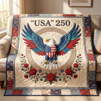 USA 250 Patriotic Eagle Floral WN1304016CL Quilt