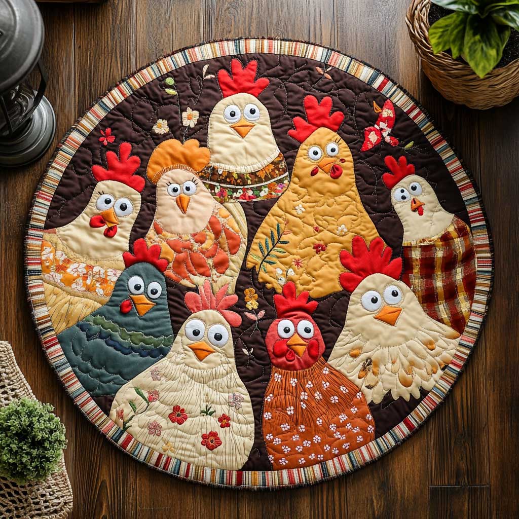 Happy Funny Chicken WN2103093CL Quilted Round Mat