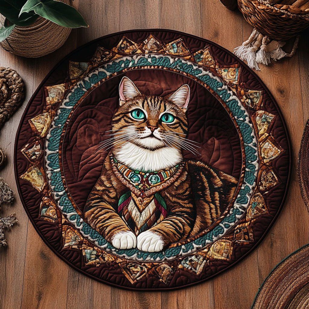 Boho Spirit Cat WJ0907036CL Quilted Round Mat