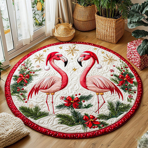 Christmas Flamingo QA0412039CL Quilted Round Mat