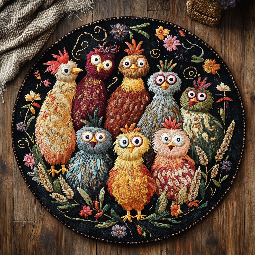 Chicken Whimsy Lane WN1406030CL Quilted Round Mat