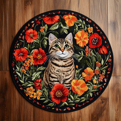 Cat In Autumn Wreath WN1705009CL Quilted Round Mat