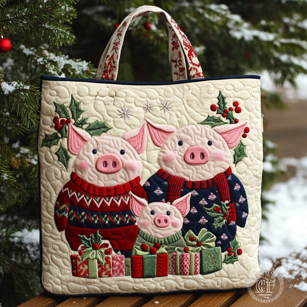 Mistletoe Pig WN2910044CL Quilted Tote Bag