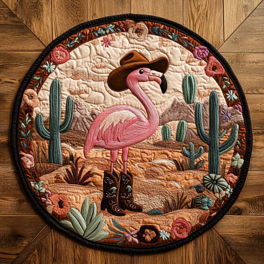 Saddle Up Flamingo WN1405040CL Quilted Round Mat