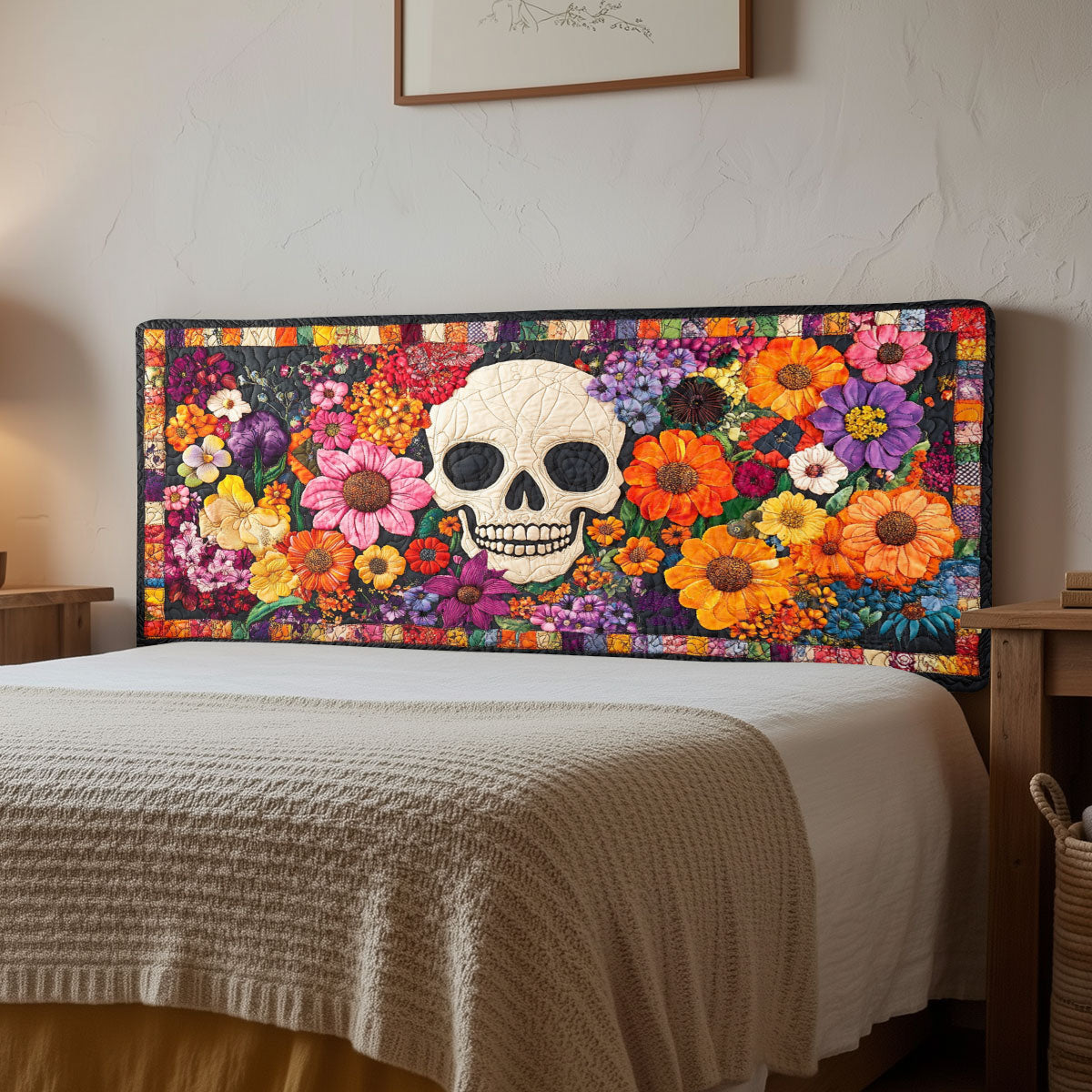 Floral Skull CW1312009CL Quilted Headboard Slipcover