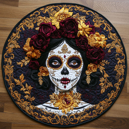 Silver Mist Skull Woman WN0908073CL Quilted Round Mat