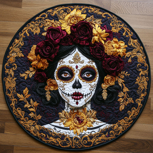 Silver Mist Skull Woman WN0908073CL Quilted Round Mat