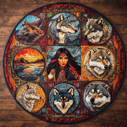 Moonlight Wolf And Woman WN0908048CL Quilted Round Mat