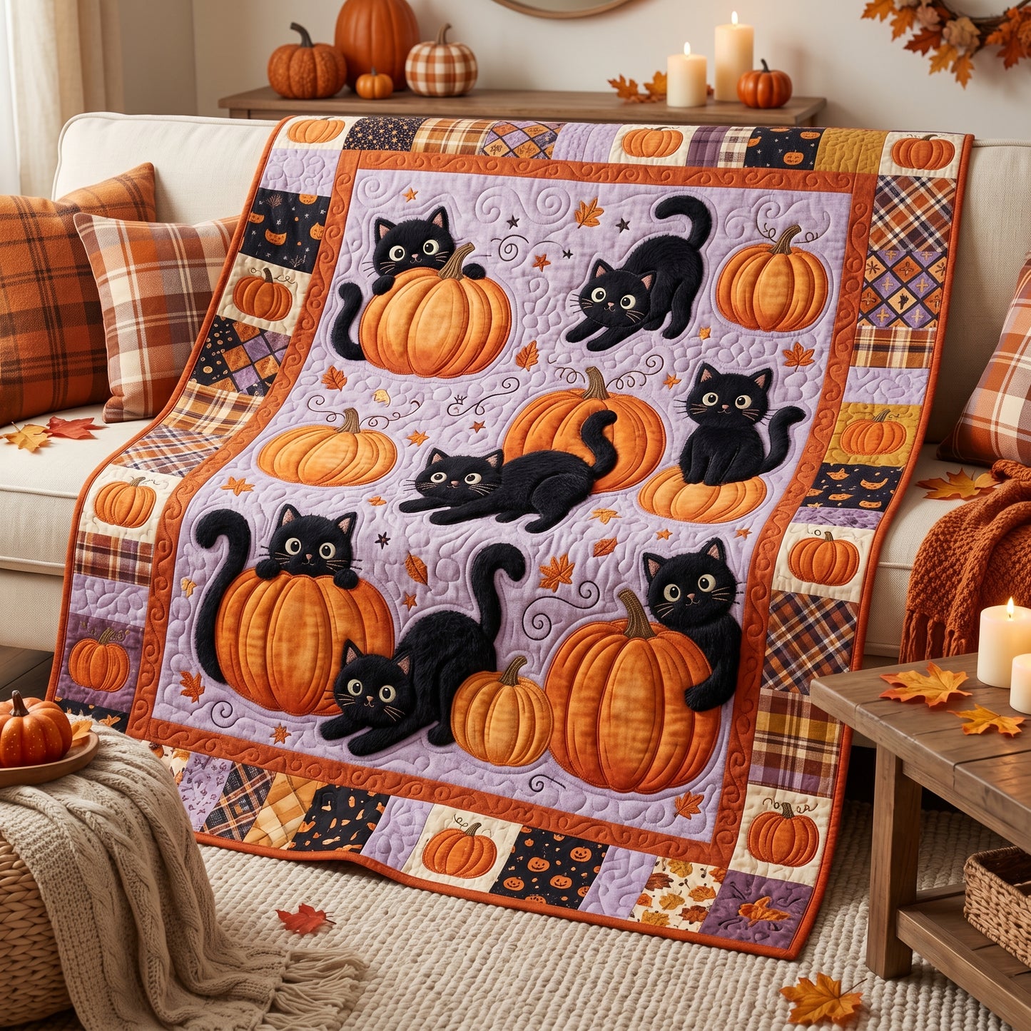 Halloween Black Cat Pumpkin XR1805014CL Quilt