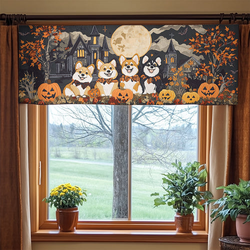 Pumpkin Corgi Squad WN3107048CL Quilted Valance