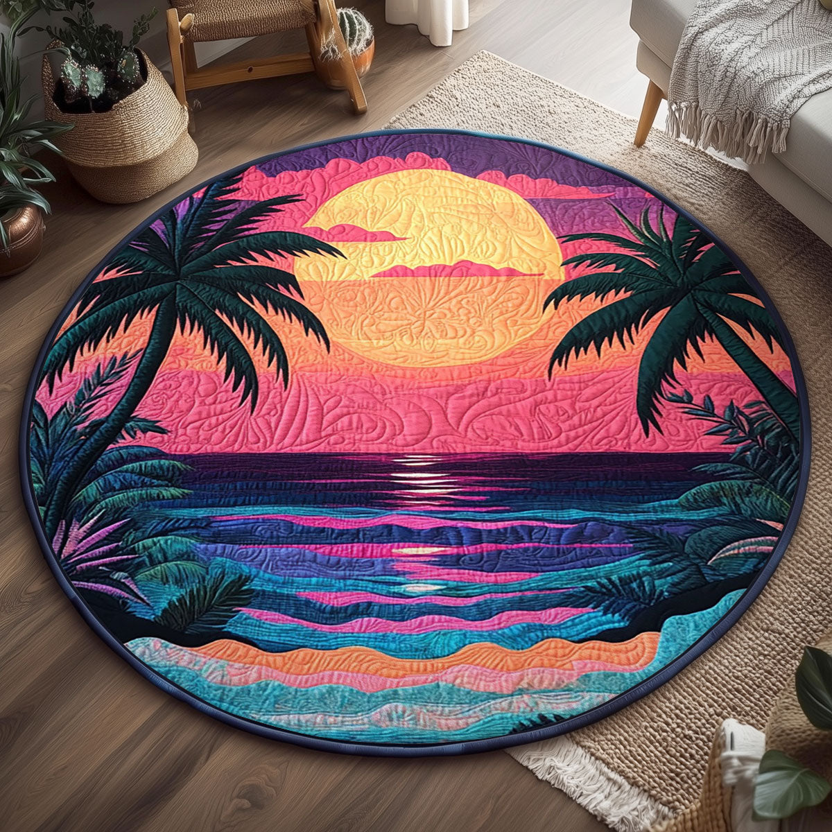 Tropical Surreal Sunset WJ0507048CL Quilted Round Mat