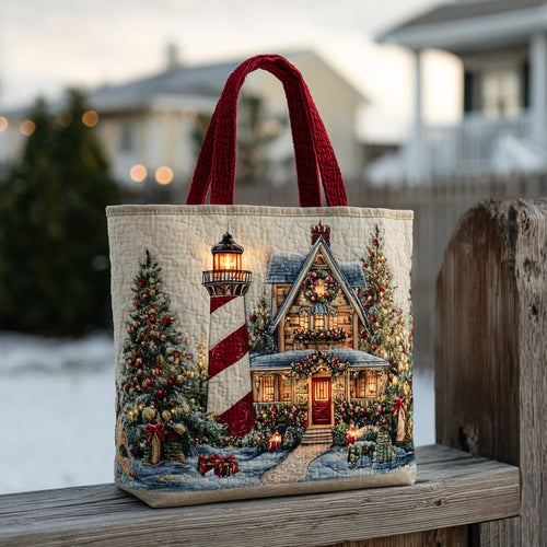 Christmas Lighthouse XR1811024CL Quilted Tote Bag