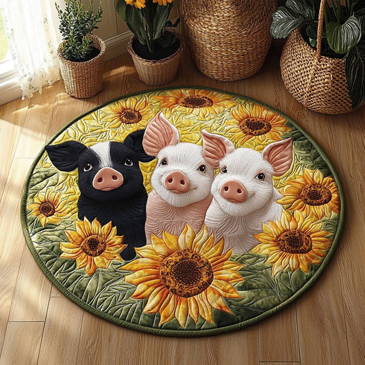 Pigs In Sunflower Garden QA0412022CL Quilted Round Mat