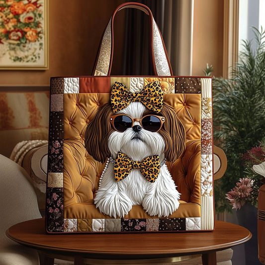 Leopard Glam Shih Tzu KL0312004CL Quilted Tote Bag